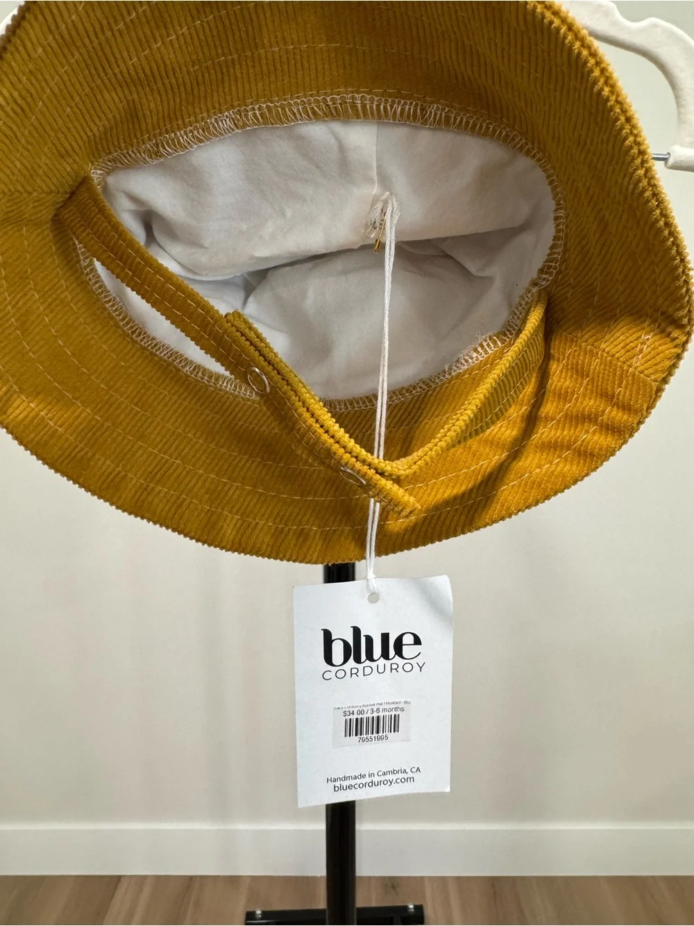NWT Blue Corduroy Infant Bucket Hat Mustard Yellow/Gold, Size 3-6 Months